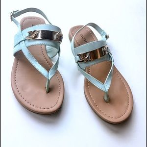 Call It Spring Sandals Flat Gold Buckle Baby Blue
